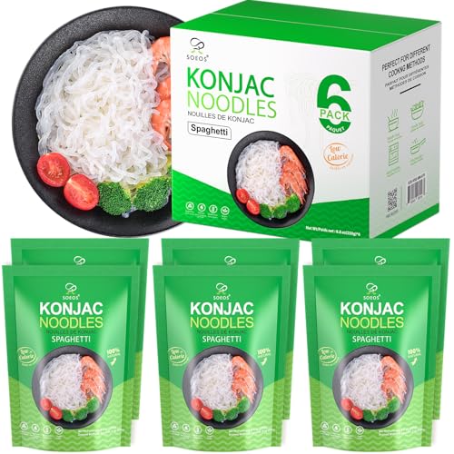 Soeos Konjac Noodles, Spaghetti Pasta, 8.8 oz (250g)*6 Pack, Low Calorie, Low Carb, Keto and Paleo Friendly Shirataki Noodle, Gluten-Free, Fat Free