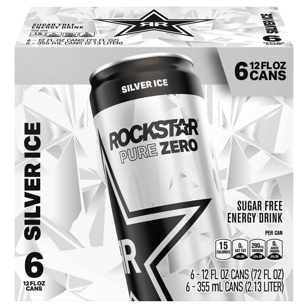 Rock Star Energy Drinks, Sugar Free Silver Ice, 12 Fl Oz, 6 Pack