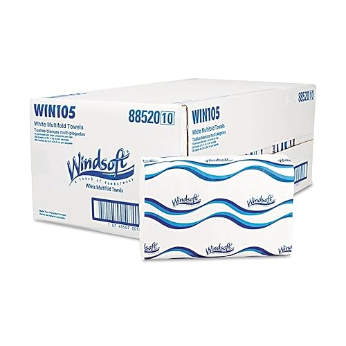 Windsoft 105 Multifold Paper Towels, 1-Ply, 9 1/5 x 9 2/5, White, 250 per Pack (Case of 16)