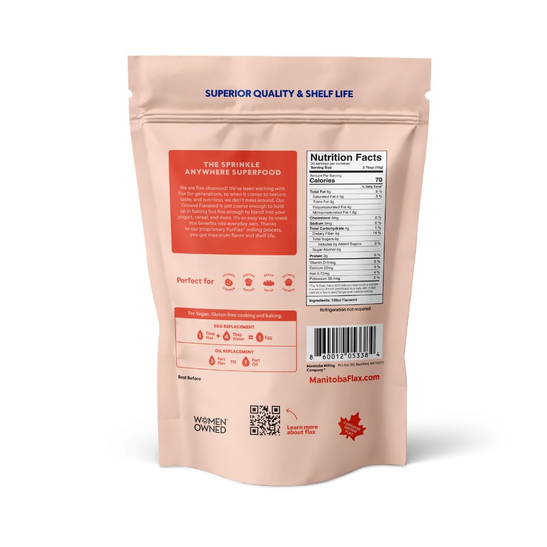 Premium Flaxseed Powder (NEW LOOK!) | Manitoba Flax by Manitoba Milling Co.| 1 lb. bag | 3000 mg Omega-3, Fiber, Plant Protein | Vegan, Non-GMO