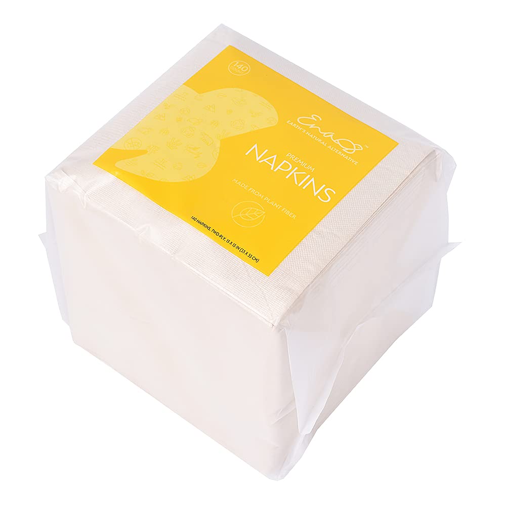 100% Tree-Free Paper Napkins [13”X13” 140 Pack] Absorbent Wedding Napkins, Soft and Strong Dinner Napkins, Linen-Like, Eco-Friendly, Unbleached, by