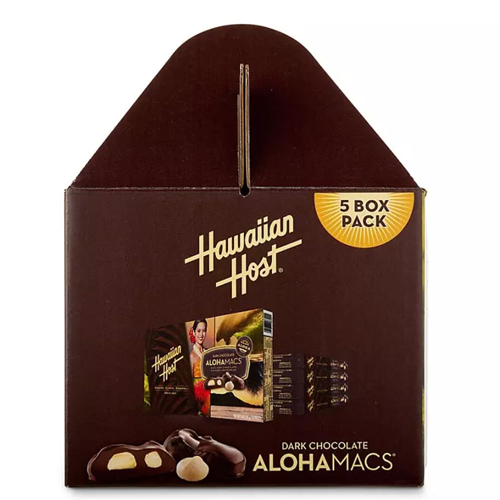 Hawaiian Host AlohaMacs Dark Chocolate Macadamia Nuts - Premium Hawaiian Easter & Mother's Day Gift - 5 Box Tote (25oz Total)
