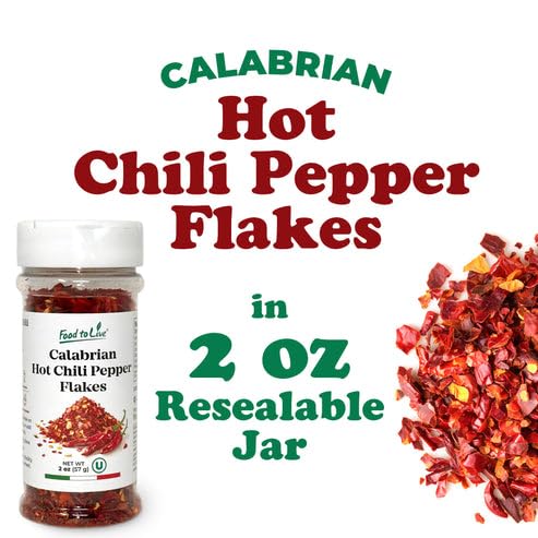 Food to Live Calabrian Hot Chili Pepper Flakes, 2 oz - Dried Large-Cut Italian Red Crushed Pepper, Spicy Seasoning. All Natural Vegan, Kosher (Pack