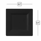BloominGoods Plastic Disposable Square Dessert Plates | 50-Pack 6.5 inches Black Appetizer/Salad Square Plates | Ideal for Weddings, Parties, Catering