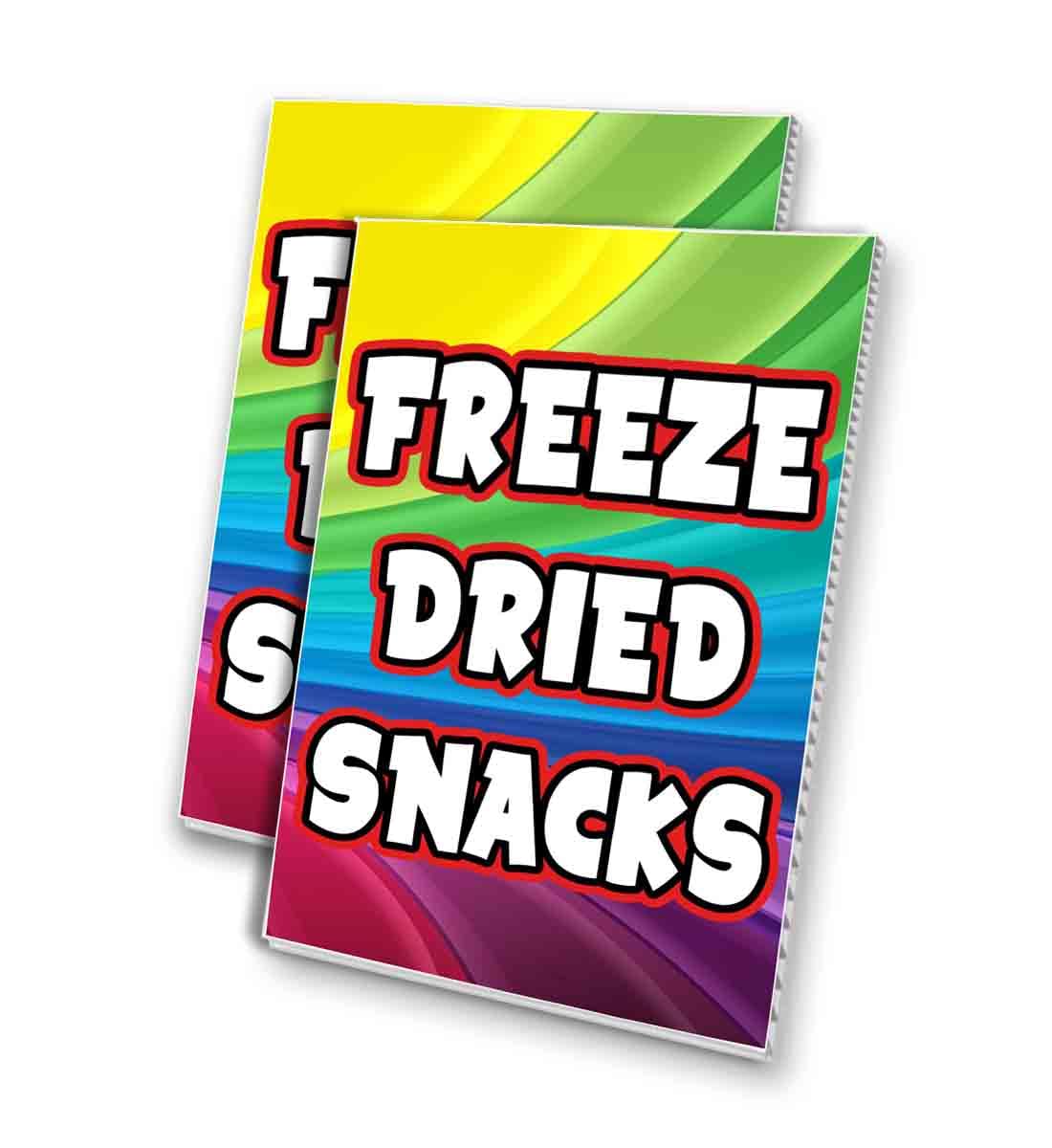 Freeze Dried Snacks (24" X 36") 4mm Corrugated Plastic Panel, Graphics Applied to 1 Side (Pk of 2) | Fair Food, Desserts, Sweets, Treats