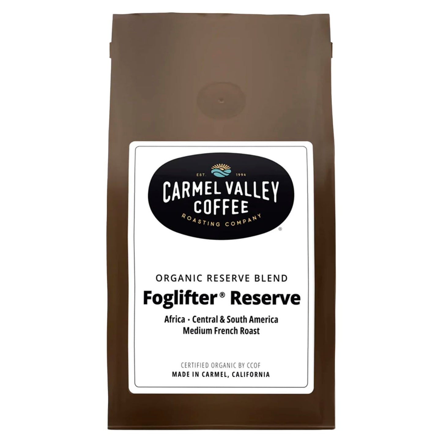 Carmel Valley Coffee Roasting Foglifter® Reserve - Whole Bean Organic Medium Dark Roast Coffee, Connoisseur's Premium Blend, Citrus Zest & Toffee