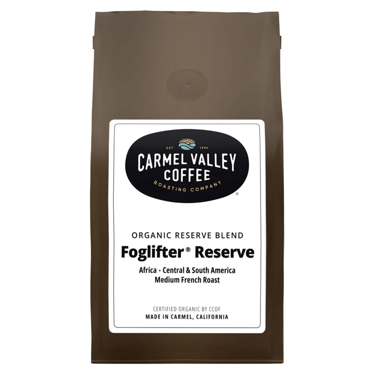 Carmel Valley Coffee Roasting Foglifter® Reserve - Whole Bean Organic Medium Dark Roast Coffee, Connoisseur's Premium Blend, Citrus Zest & Toffee