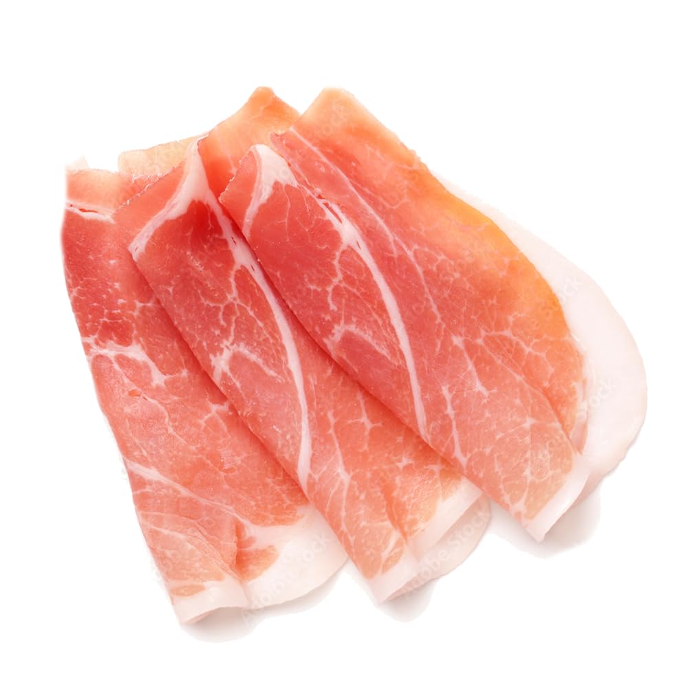 Imported Premium Prosciutto aged 14 months Boneless 4 Pound Sliced. Hand selected and cut from the leg. (4 Pound-Sliced)