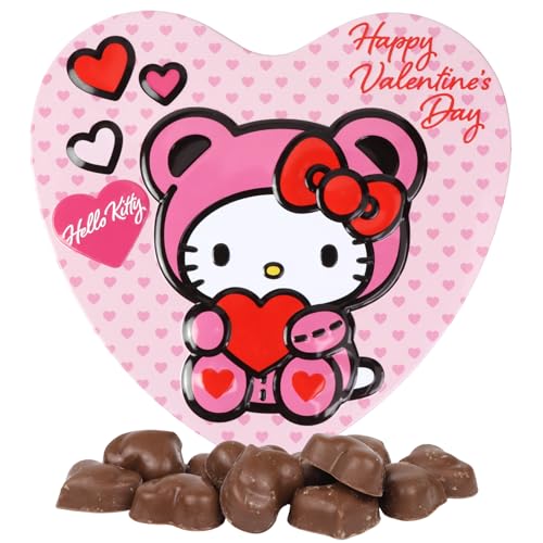 Valentine's Hello Kitty Heart Tin, Individually Wrapped Milk Chocolatey Hearts Inside, Seasonal Candy Gift, 2.12 Ounces