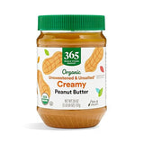 365 by Whole Foods Market, Organic Creamy Peanut Butter, Unsweetened & Unsalted, Stir and Enjoy, 26 Ounce