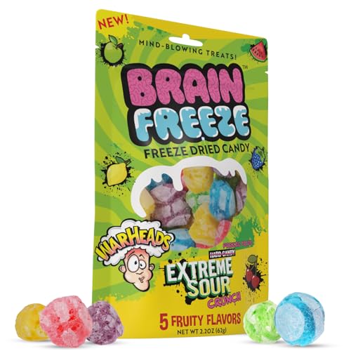 Brain Freeze by Warheads Mixed Fruit Dried Candy | Freeze Dried Candy with Warheads Extreme Sour Crunch | Mouth-Puckering Flavor | Fun Snack & Party
