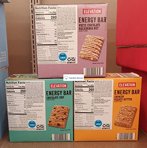 Elevation Energy Bar White Chocolate Macadamia Nut, Chocolate Chip, Crunchy Peanut Butter 14.4oz 408g (3 Boxes)