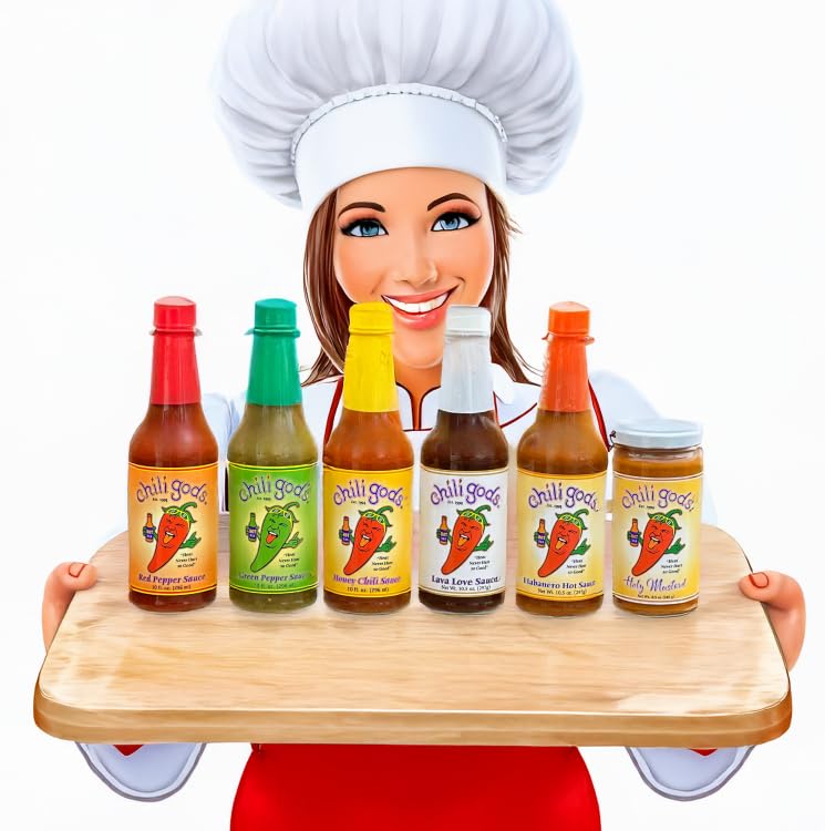 Chiligods Hot Sauce Variety Pack, 6 Flavors, Red Pepper, Green Pepper, Yellow Chili, Original Hot Sauce