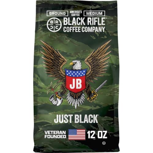 Black Rifle Coffee Company Just Black, 12oz Bag, Ground Coffee Medium Roast - Roasted Blend Made from Arabica Beans - Colombian & Brazilian Beans