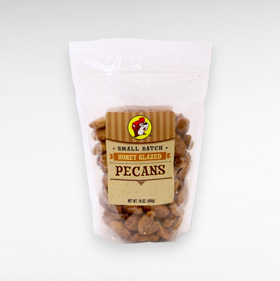 Buc-ee's Honey Glazed flavored Pecans - Smooth Fresh Candied Pecans Packed in in Resealable Bag, All Natural Healthy Protein Treat, Sweet & Crunchy
