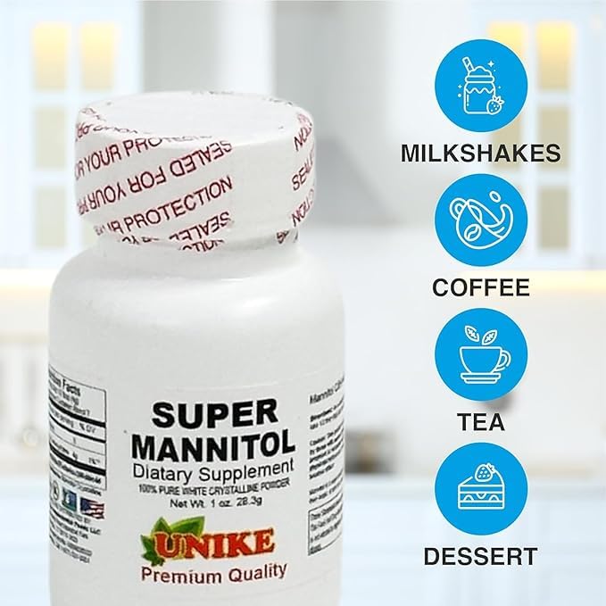 Unike Nutra Mannitol Powder - Mannitol Sweetener, Sugar Substitute, Mannitol Supplement, Natural & Gluten Free, 4g per Servings, Premium Mannitol