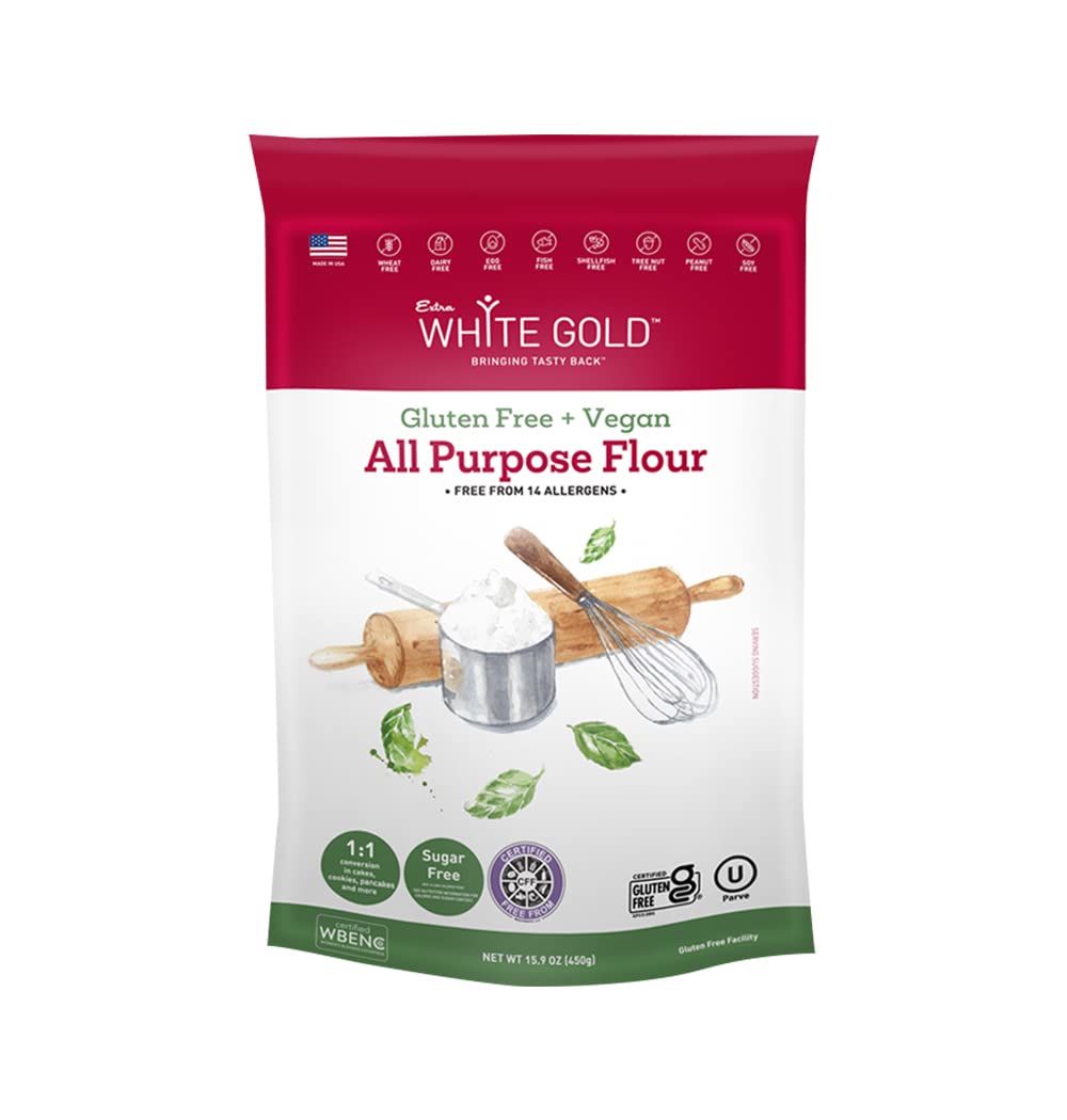 Extra White Gold All Purpose Flour, Wheat Flour Substitute, Vegan, Multi-Purpose blend, Certified Gluten Free, Certified Free of Top Allergens 15.9 oz