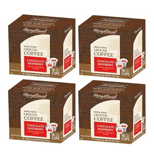 Harry & David Coffee Medium Roast in Single Serve Cups, 4 Boxes18 Cups Each 72 Count Chocolate Raspberry