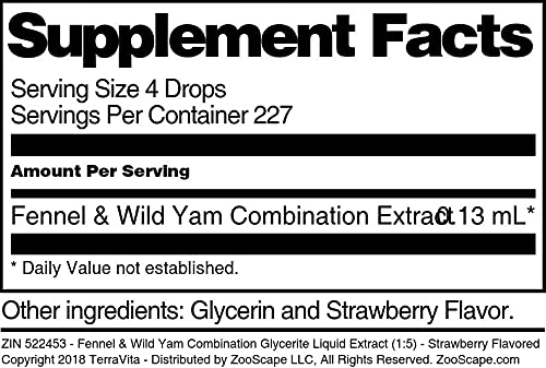 Fennel & Wild Yam Combination Glycerite Liquid Extract (1:5) - Strawberry Flavored (1 oz, ZIN: 522453) - 3 Pack