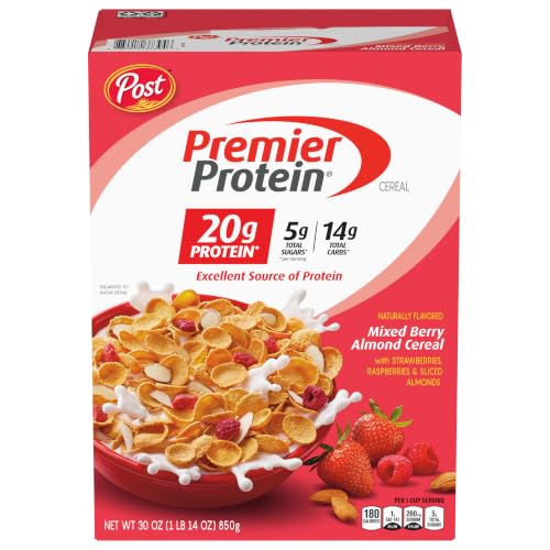 Premier Protein Mixed Berry Almond Breakfast Cereal, High-Protein Crunch with Real Fruit and Nuts, 30 oz Bag (1 Count)