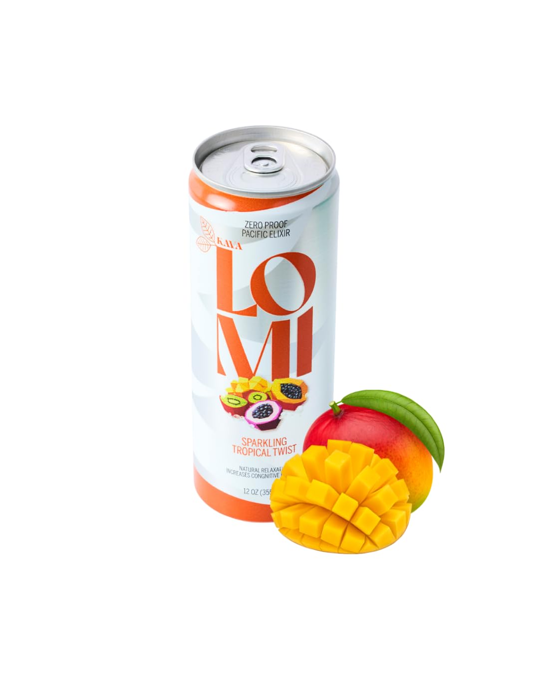 LOMI Zero Proof Pacific Elixir Sparkling Tropical Twist, Natural Relaxation Kava Drink with Adaptogens, Low-Calorie, Gluten-Free, Vegan, 12 fl oz, 4