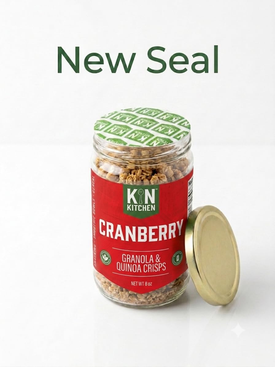 Kin Kitchen non-GMO Granola & Organic Quinoa Crisps, in a Glass Jar Recyclable and Resusable. Made with Real Fruit. No Artificial Colors, Flavors, or