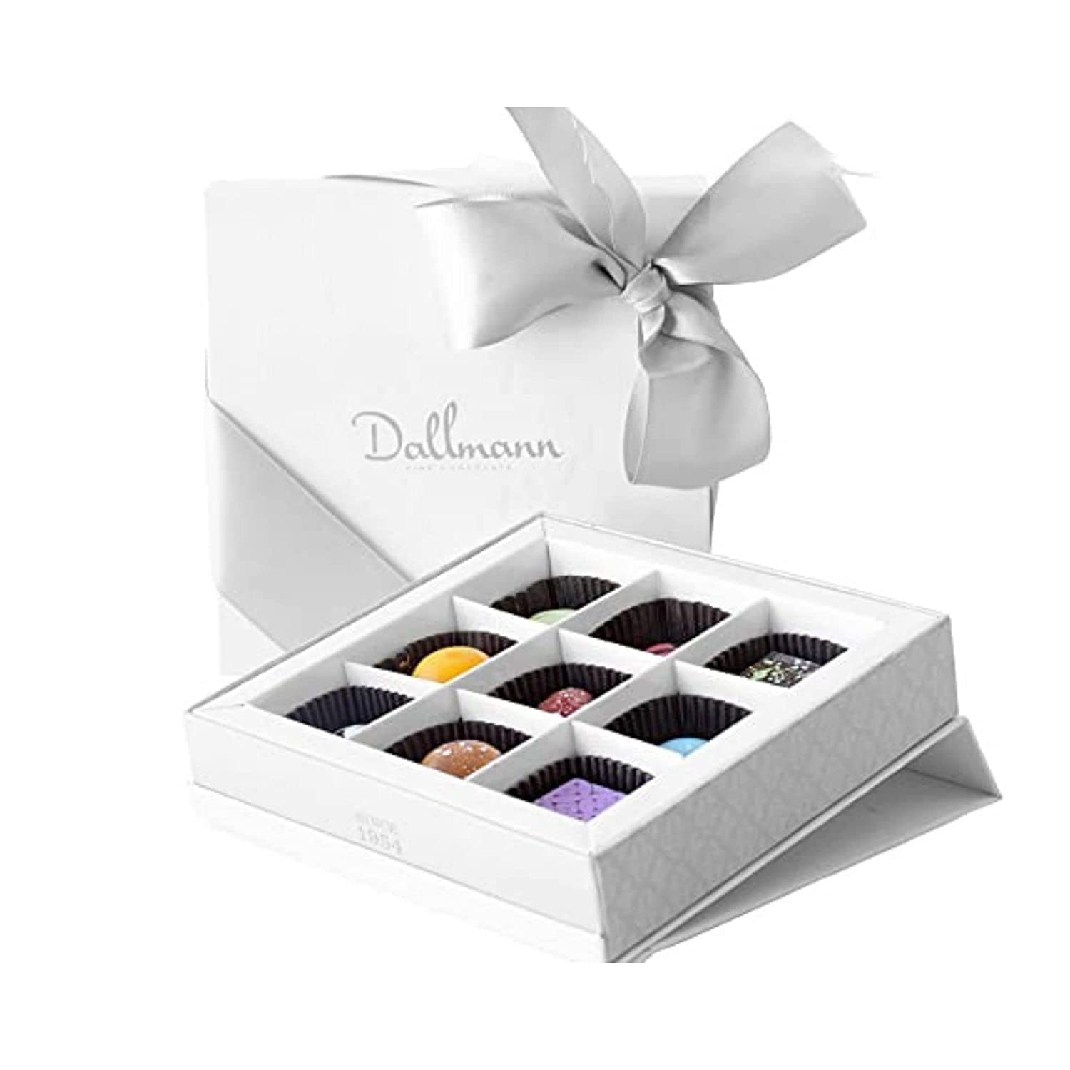 Dallmann Confections Exotic Assorted Chocolates | Luxurious Chocolate Gift Box Beautifully Finished With Hand-Tied Silver Satin Ribbon | Traditional