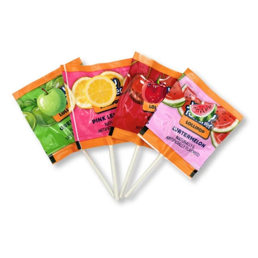 Flat Fruit Flavored Lollipops Individually Wrapped Bulk Bag - 1 lb (Approx. 20 pieces)