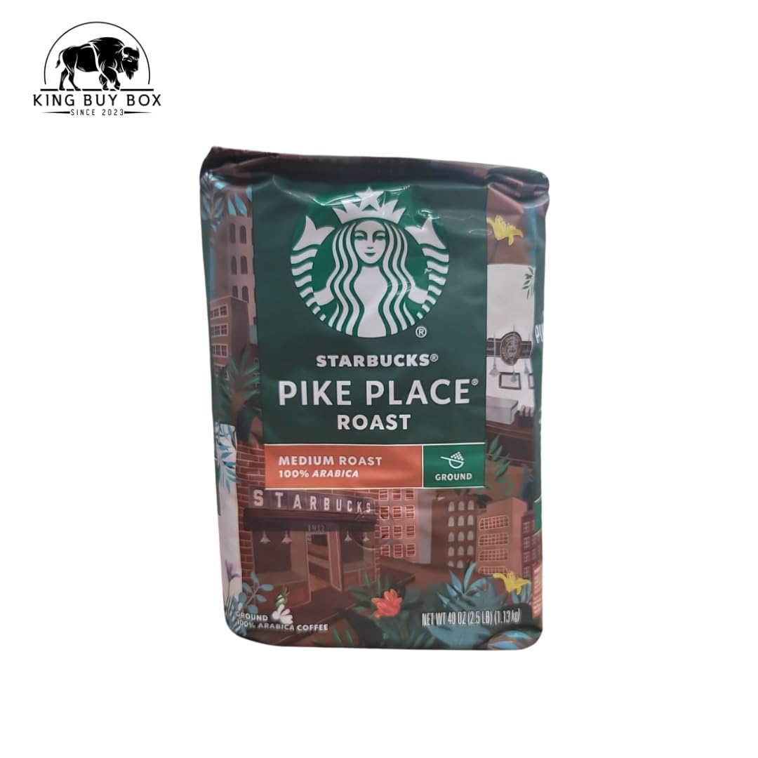 KING BUY BOX 1 PCS cup Bundle with Pike Place Medium Roast Ground Coffee Bag, 40 Ounce compatible with Starbucks