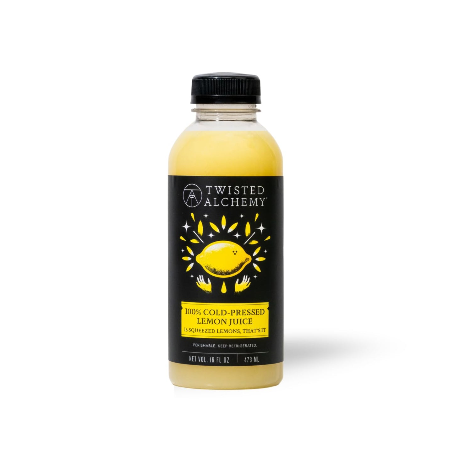 Twisted Alchemy Cold Pressed Eureka Lemon Juice - Hand Squeezed, All Natural, Non-GMO, No Sugar Added, Preservative Free - 16 oz Bottle for Craft