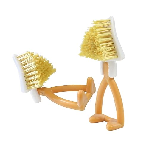 NentMent 2 Pack Kitchen Cast Iron Brush with Stiff Bristles Portable Small Skillet Scrubber Triangular Dish Brush Crevice Cleaning Brush Kitchen