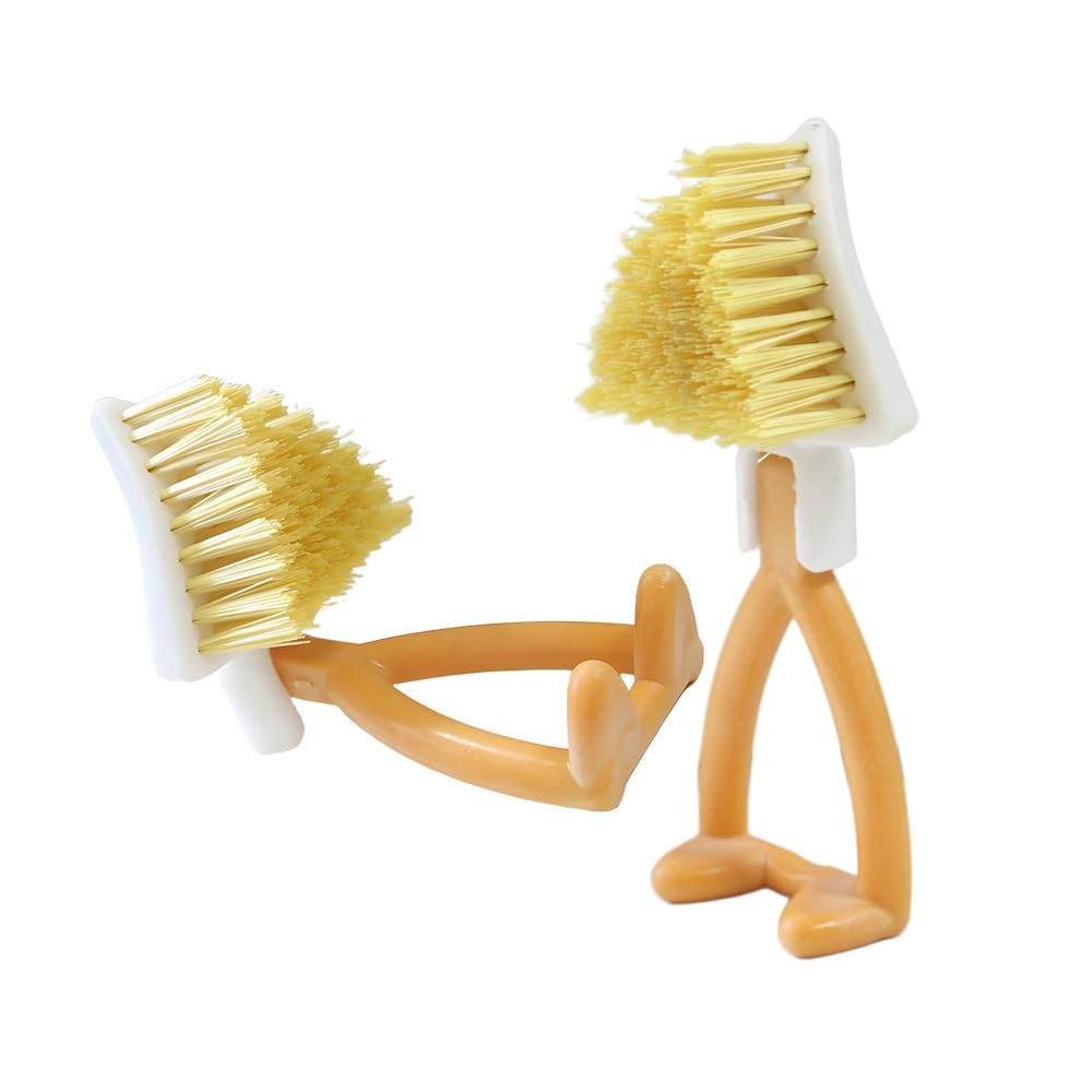 NentMent 2 Pack Kitchen Cast Iron Brush with Stiff Bristles Portable Small Skillet Scrubber Triangular Dish Brush Crevice Cleaning Brush Kitchen