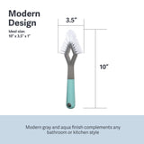 Casabella Smart Scrub Heavy-Duty Tile and Grout Brush for Tile Joints, Grout Cleaner Brush with Nonslip Handle, Gray/Aqua