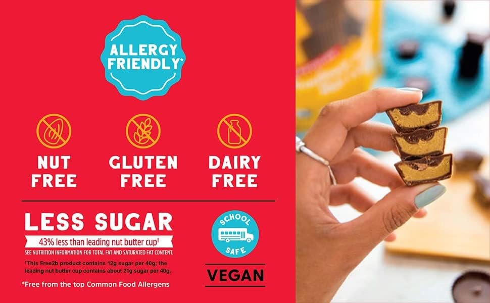 Free2b Foods Dark Chocolate Sun Cups Gluten-Free, Dairy-Free, Nut-Free and Soy-Free - 2-Cups (Pack of 12)