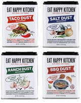 Eat Happy Kitchen Seasoning Variety Pack, 4 x 4.3 Oz - Salt, BBQ, Ranch Dust & Taco Dust - All-Purpose Spice Blends - No Sugar Added, Gluten Free, No