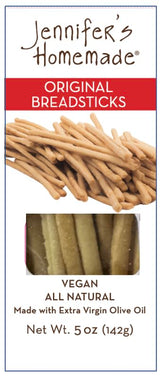 JENNIFERS HOMEMADE Original Breadsticks, VEGAN All Natural, Made with extra virgin olive oil, Crunchy and delicious snack, 5 OZs