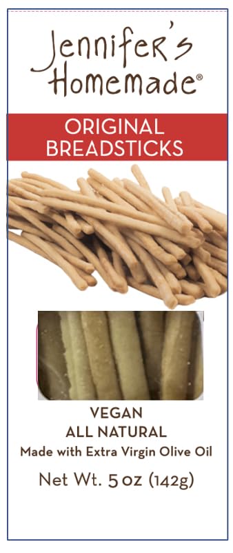 JENNIFERS HOMEMADE Original Breadsticks, VEGAN All Natural, Made with extra virgin olive oil, Crunchy and delicious snack, 5 OZs