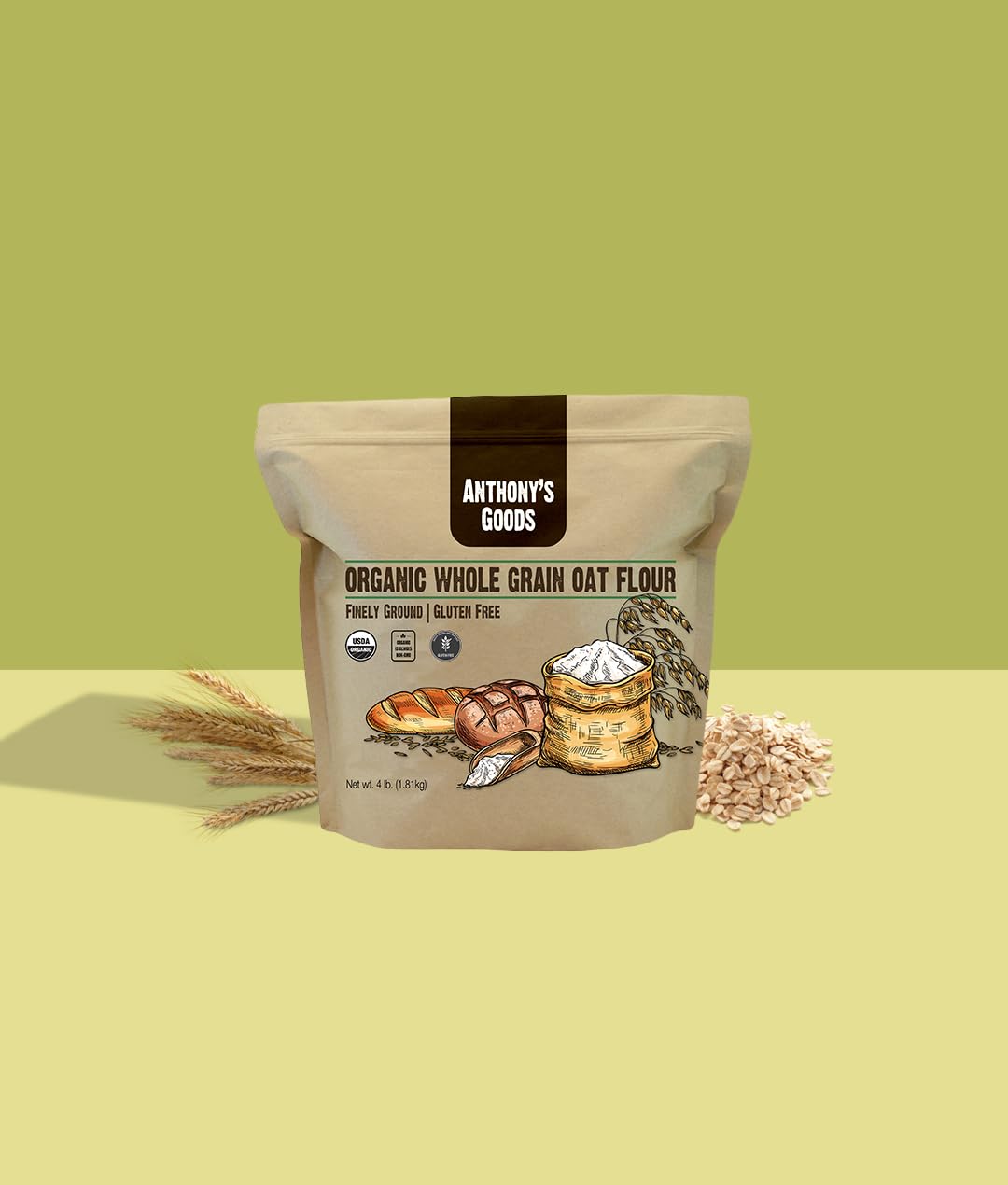 Anthony's Organic Whole Grain Oat Flour, 4 lb, Gluten Free, Non GMO, Non Irradiated, Finely Ground, Vegan