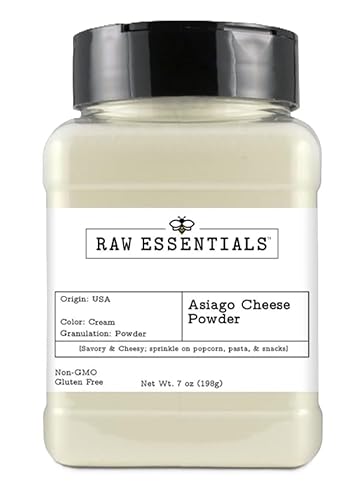 Raw Essentials White Asiago Cheese Powder - Irresistible Creaminess and Umami Depth for Pasta, Pizza, Snacks, and More - Savory & Cheesy - 7 Ounce
