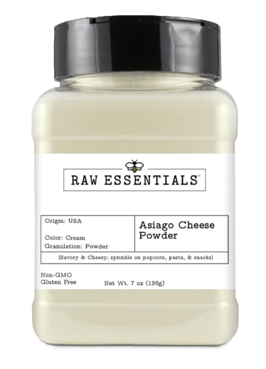 Raw Essentials White Asiago Cheese Powder - Irresistible Creaminess and Umami Depth for Pasta, Pizza, Snacks, and More - Savory & Cheesy - 7 Ounce