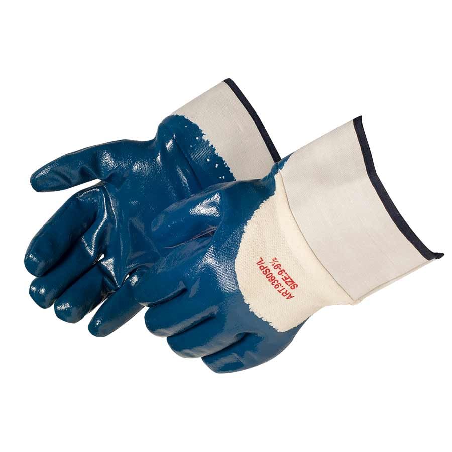 Liberty Safety 9360SP/S Nitrile Heavyweight Palm Coated Glove with 2-1/2" Plasticized Safety Cuff, Chemical Resistant, Small, Blue (Pack of 12)
