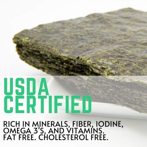 Little Jasmine Roasted Seaweed, USDA Organic Certified, Premium Grade, 50-Full Sheets , Made in USA