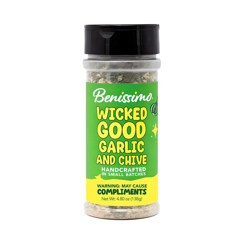 Benissimo Garlic & Chive Crystal Seasoning, Savory Blend for Chicken, Beef, Pork, Vegetables, Eggs, Pasta, Soups, Marinades & Everyday Cooking