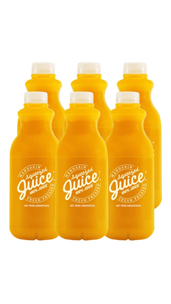 Squeezed Juice 100% Mandarin Juice, 32 fl oz, 6 Pack Bottles | HPP Pasteurized | Not from Concentrate | Fresh Pressed | California Fruit Juice…