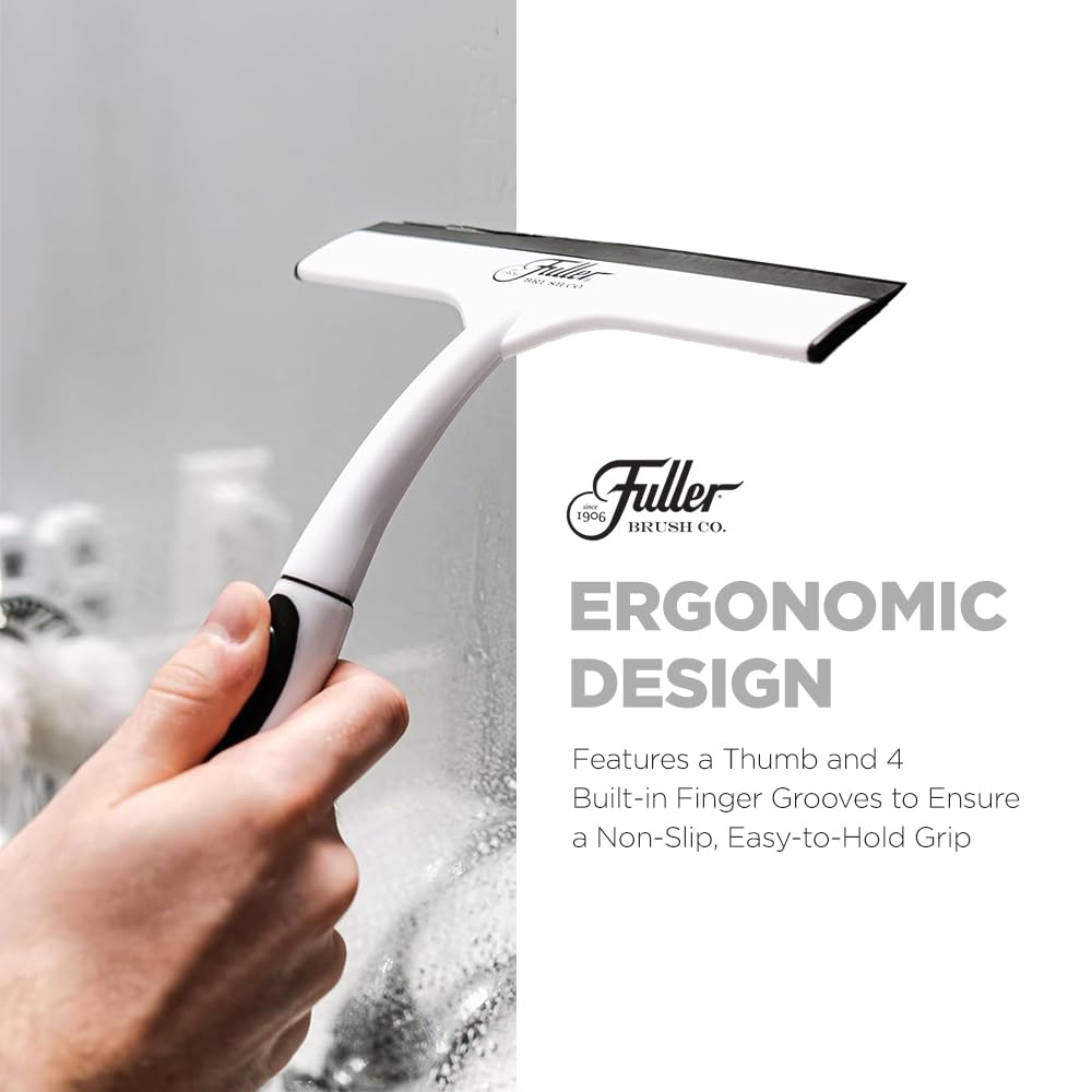Fuller Brush Easy Grip Handheld Squeegee - for Shower Walls, Doors, Tub Surfaces, Windows, Mirrors & Vehicle Windshields - ThermoPlastic Rubber Blade