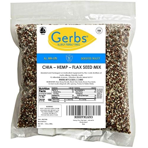Gerbs Super 3 Seed Snack Mix 2 lbs. | Raw, No Artificial Additives, Resealable Bag | Crunchy Flax, Chia & Hemp Blend | Top 14 Allergen-Free