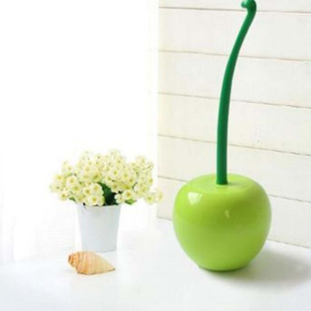 Lovely Green Cherry Shaped Toilet Brush Set Toilet Bowl Brush and Holder for Household Bathroom?1 Brush,1 Holder,2 Heads?