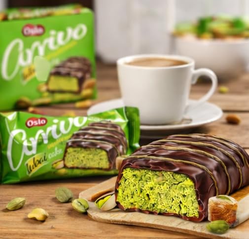 Dubai Cake - Pistachio Cream Filled Chocolate Cake Bars, 40 g Each (Pack of 12), Soft Sponge with Rich Pistachio Filling