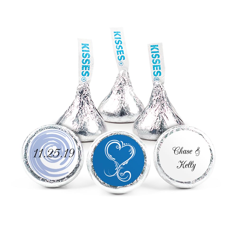 108ct Personalized Swirl Heart DIY Wedding Kiss Stickers (True Blue)