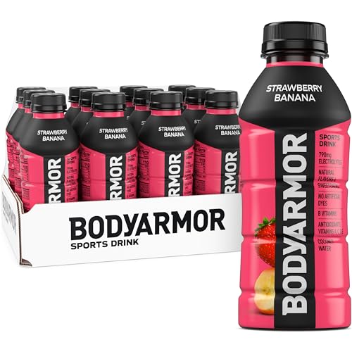 BODYARMOR Sports Drink, Strawberry Banana, Electrolyte Drink Hydration, 16 Fl Oz Bottles (12 Pack), Flavored Coconut Water with B Vitamins